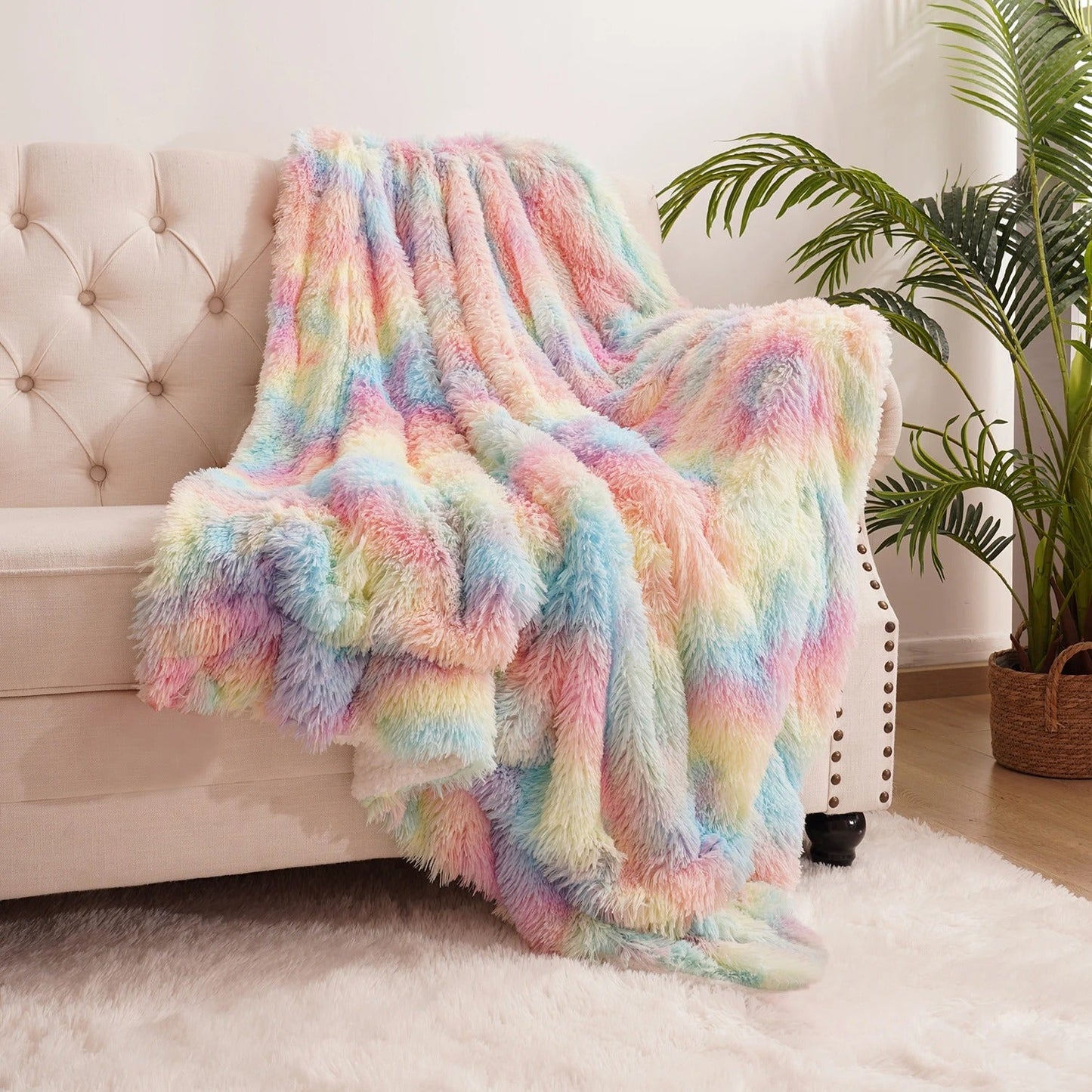 RAINBOWFLUFF – Fluffy pluche regenboog deken, kleurrijk comfort voor alle leeftijden