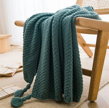 NORDKNIT – Chunky gebreide Nordic deken met franjes