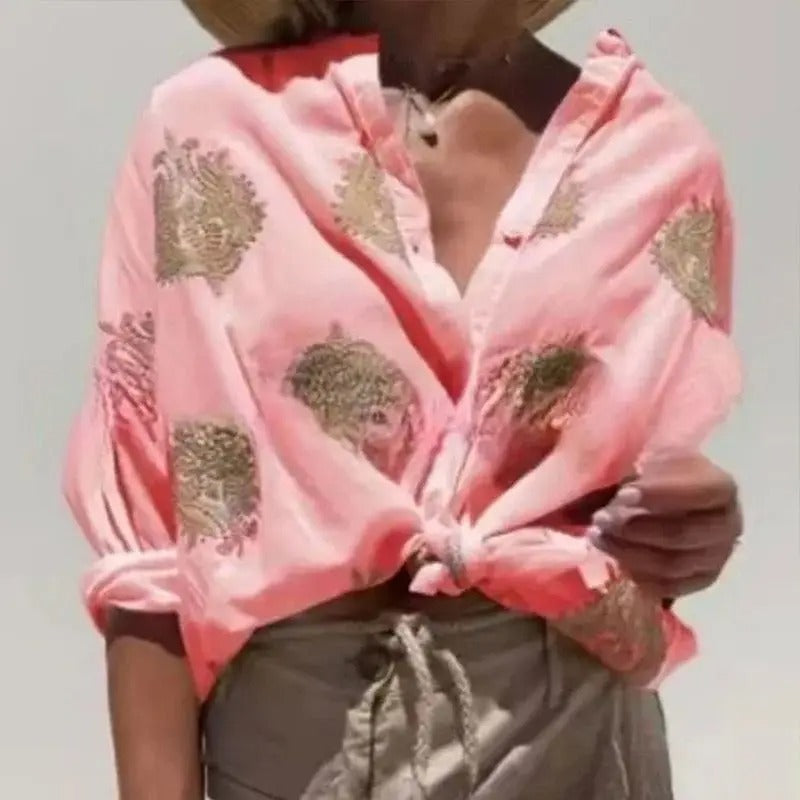 Losvallende damesblouse met borduursel en bohemian charme – NOÉMI FOLK - Glamorix