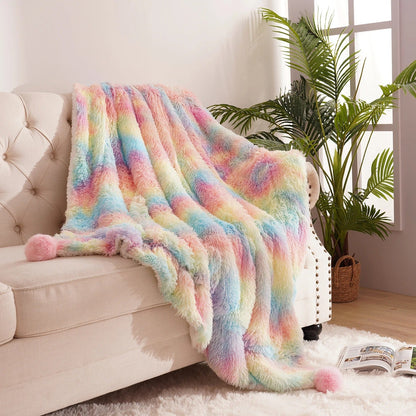 RAINBOWFLUFF – Fluffy pluche regenboog deken, kleurrijk comfort voor alle leeftijden