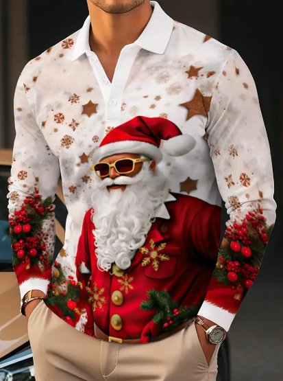 NOEL - Heren longsleeve shirt met feestelijke kerstprint