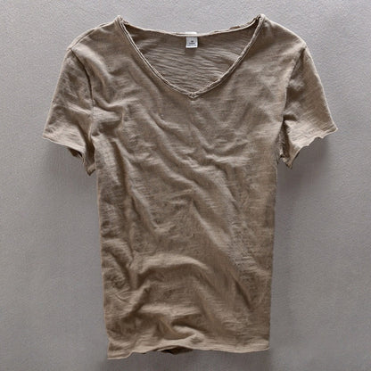 Heren T-shirt met V-hals en raw-edge afwerking – NOX RELAX - Glamorix