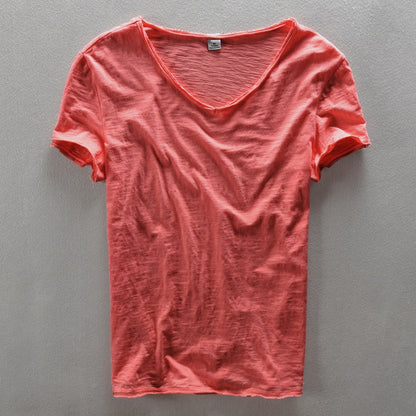 Heren T-shirt met V-hals en raw-edge afwerking – NOX RELAX - Glamorix