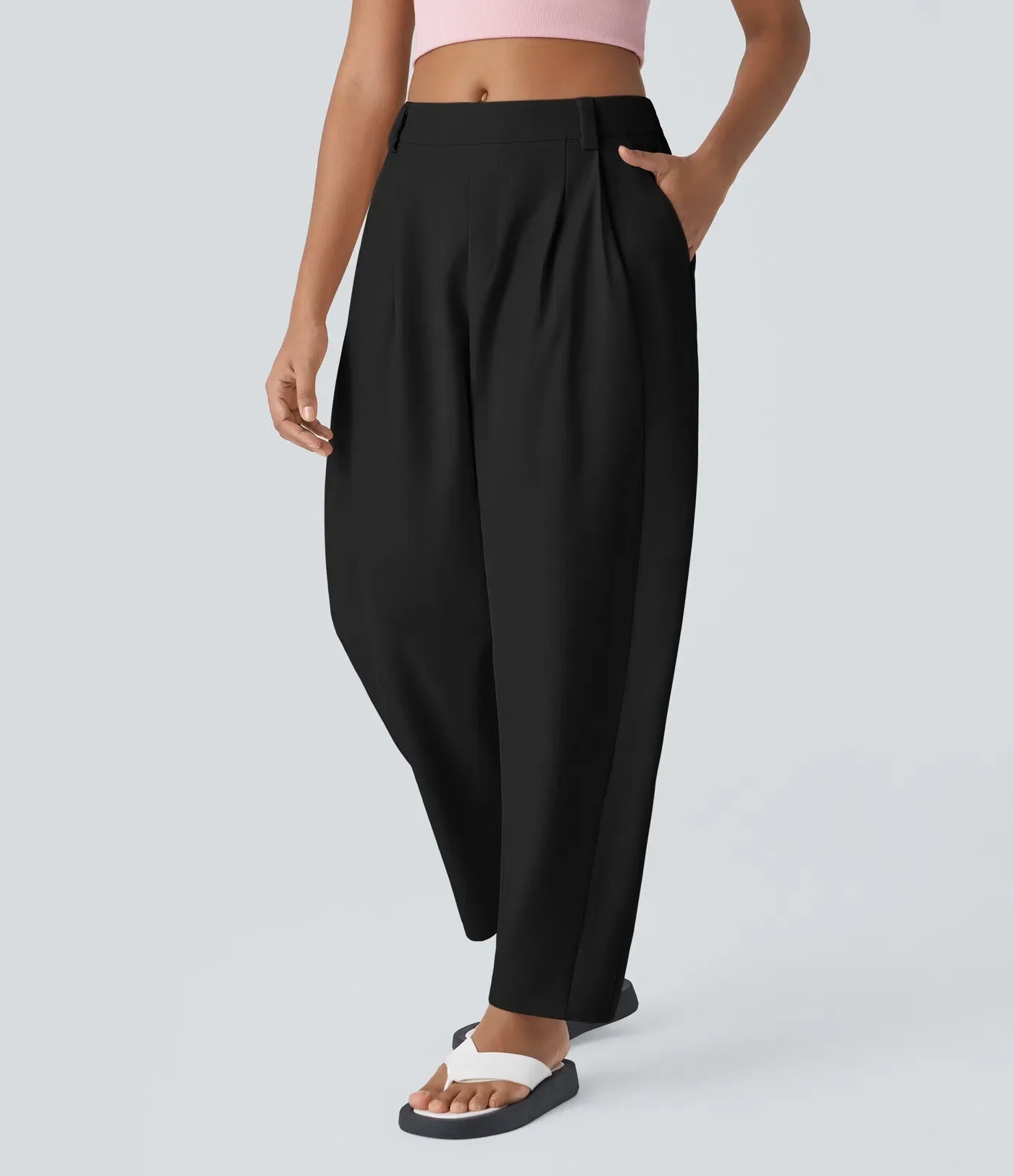 Losvallende damesbroek met hoge taille en elegante valling – AUREA DRAPE - Glamorix