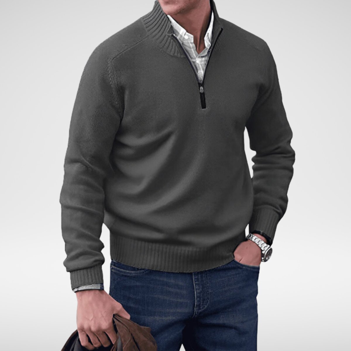 ETHAN - Gebreide half-zip trui voor heren