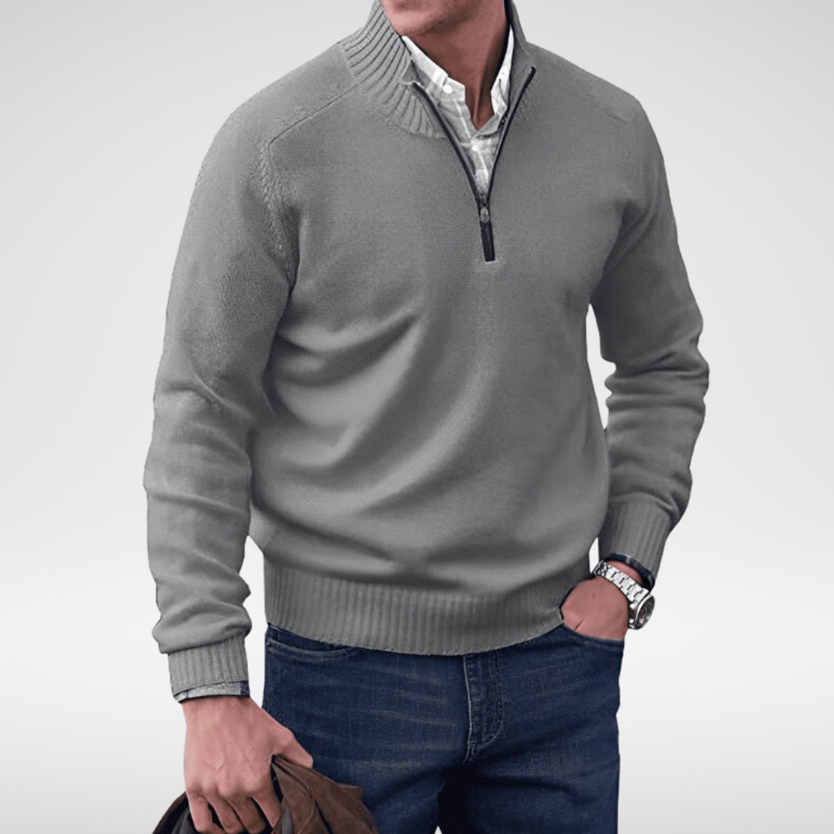 ETHAN - Gebreide half-zip trui voor heren