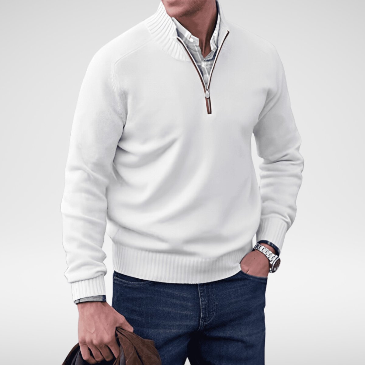 ETHAN - Gebreide half-zip trui voor heren