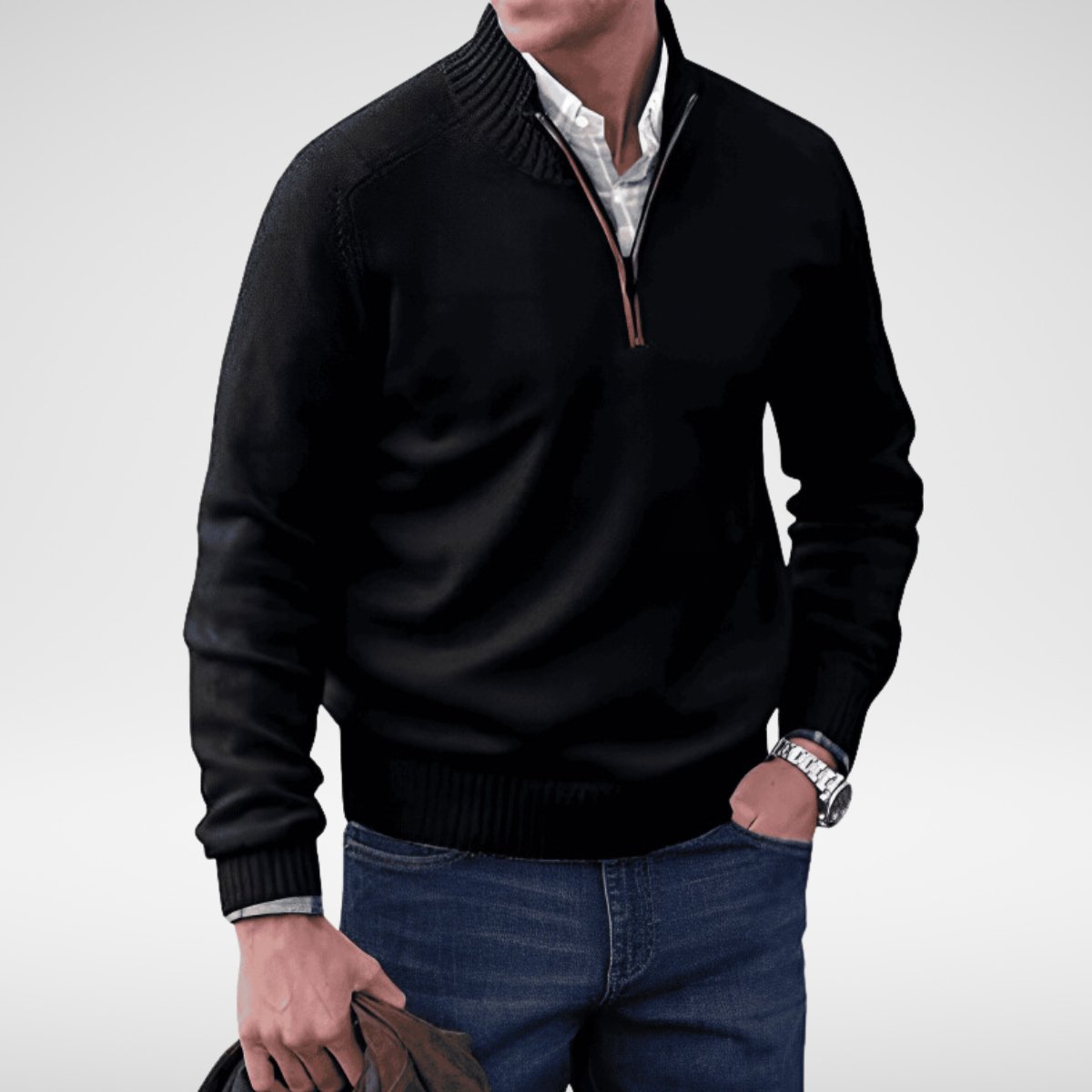 ETHAN - Gebreide half-zip trui voor heren
