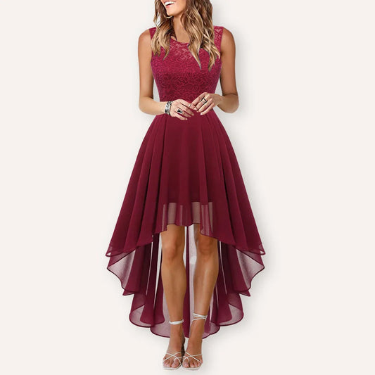 Elegante asymmetrische avondjurk met hoge split – VelouraMist - Glamorix