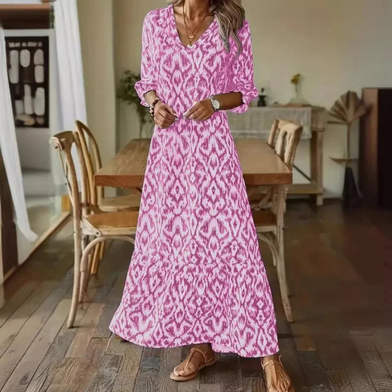 Luchtige dames zomerjurk met V-hals en halve mouwen – SOLENA BREEZE - Glamorix
