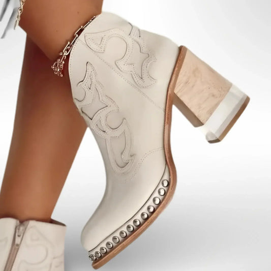 Geborduurde Leren Damesboots met Authentieke Westernlook – NORÉLIA