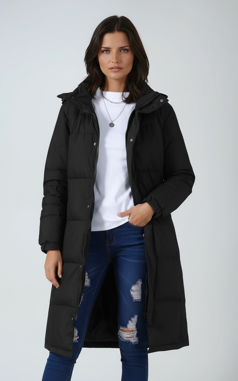 IRIS – Lange gewatteerde dames winterjas met capuchon - Glamorix