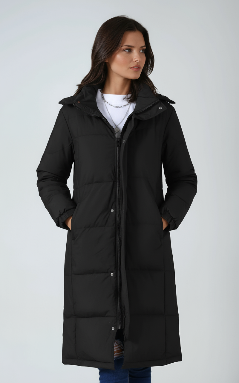 IRIS – Lange gewatteerde dames winterjas met capuchon - Glamorix