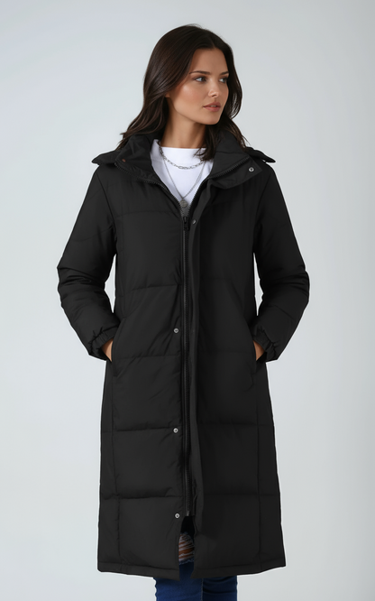 IRIS – Lange gewatteerde dames winterjas met capuchon - Glamorix