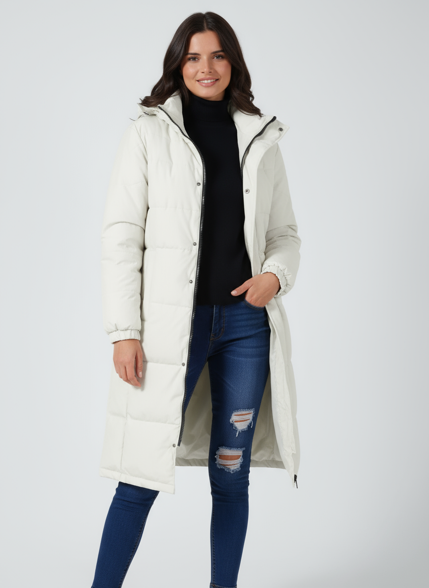 IRIS – Lange gewatteerde dames winterjas met capuchon - Glamorix