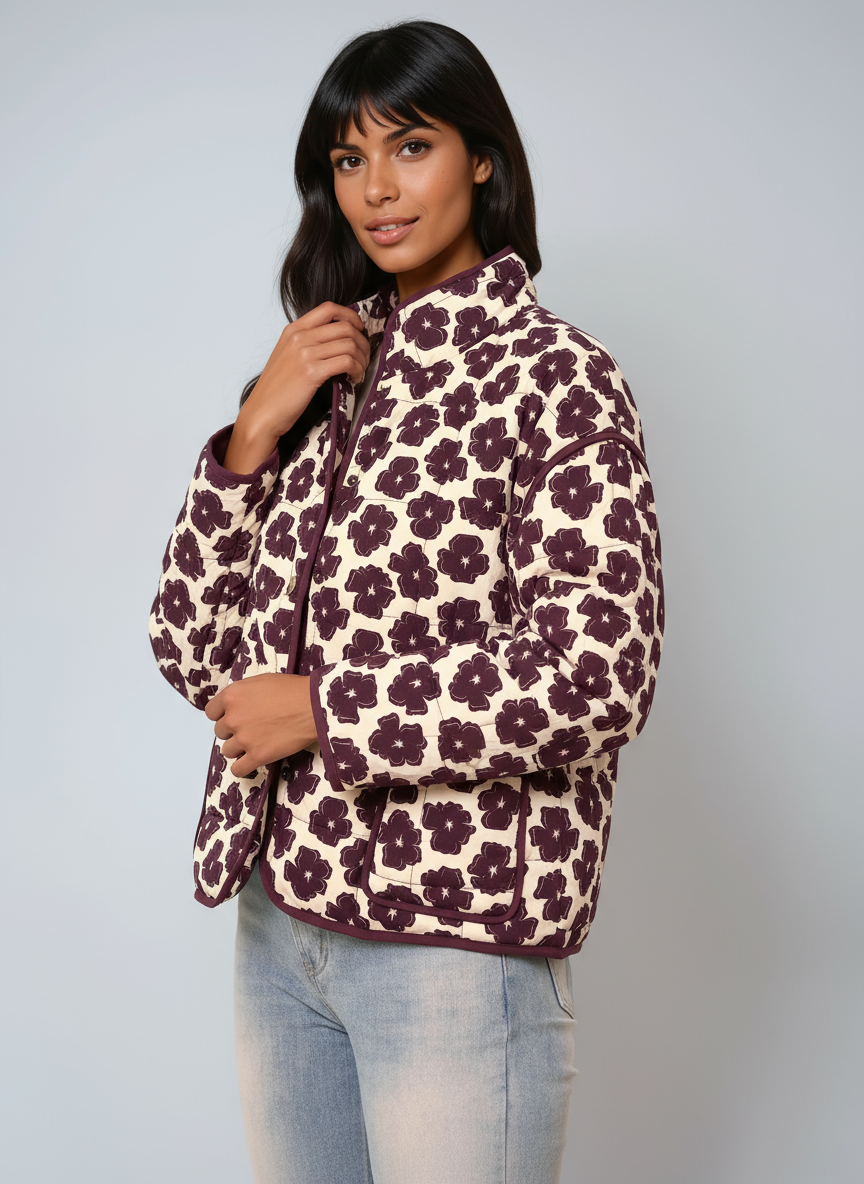 MIRELLE – Dames tussenjas met bloemenprint en knoopsluiting - Glamorix