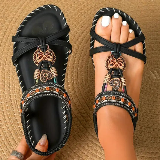 Dames sandalen met sierlijke details en elastische instap – FROSIA - Glamorix