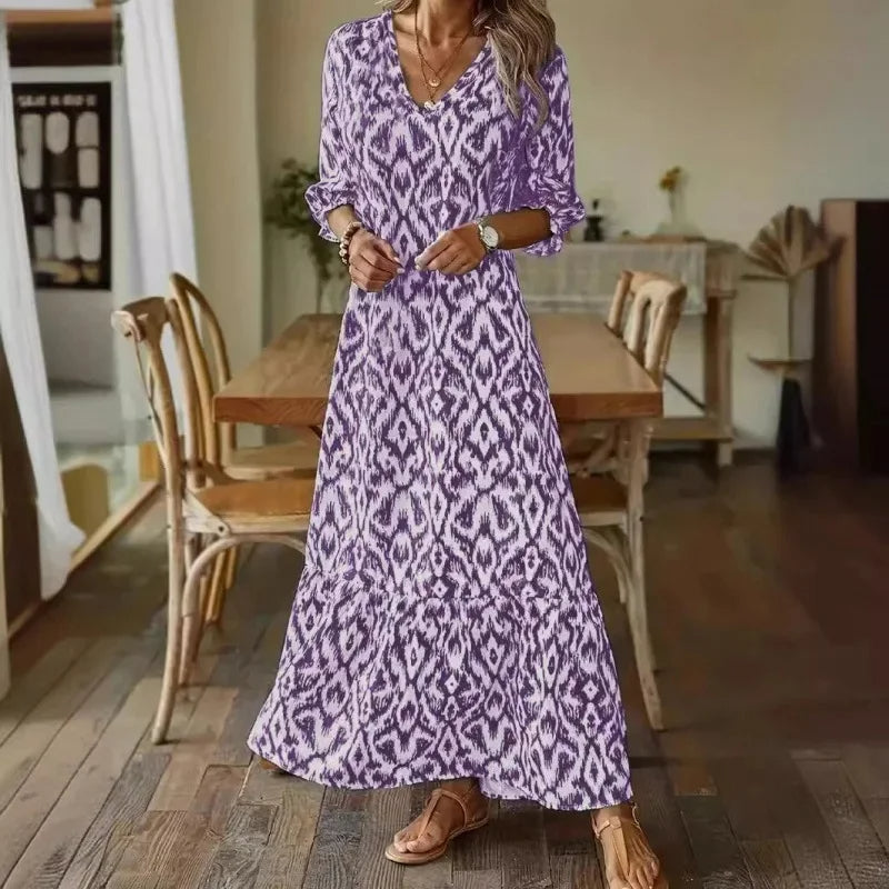 Luchtige dames zomerjurk met V-hals en halve mouwen – SOLENA BREEZE - Glamorix