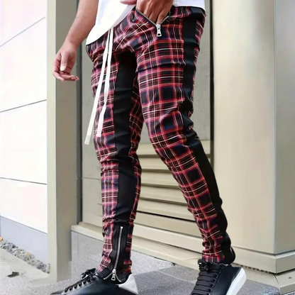 Slim fit heren joggerbroek met ruitpatroon – STYRX GridMotion - Glamorix