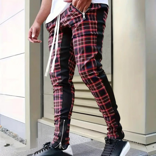 Slim fit heren joggerbroek met ruitpatroon – STYRX GridMotion - Glamorix