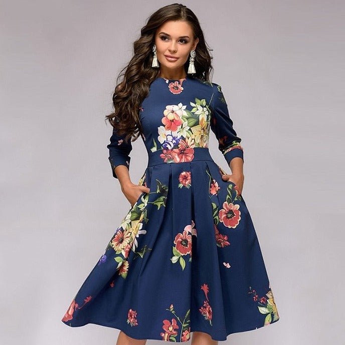 FLORENCE - Midi-jurk met bloemenprint en praktische zakken