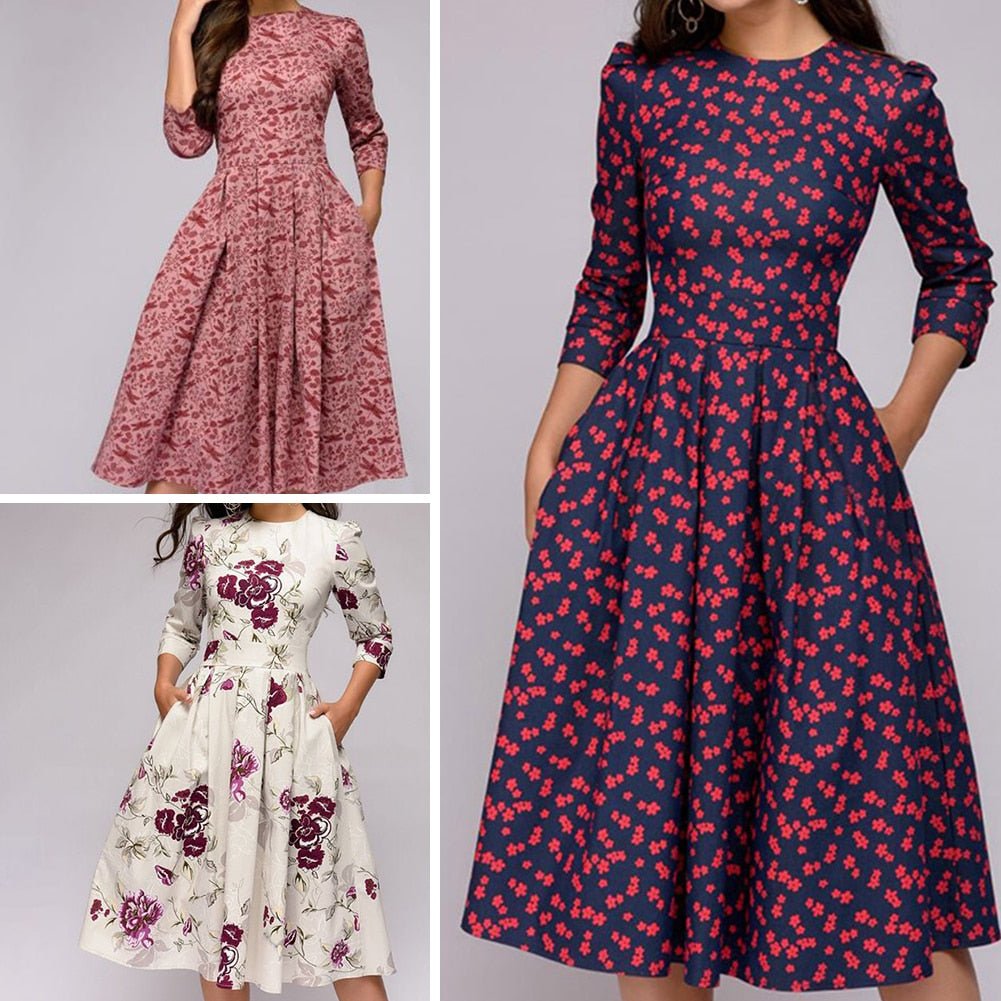 FLORENCE - Midi-jurk met bloemenprint en praktische zakken