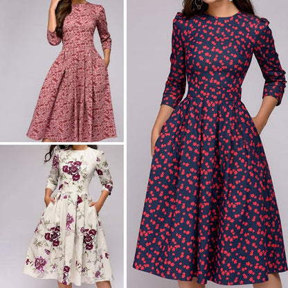 FLORENCE - Midi-jurk met bloemenprint en praktische zakken
