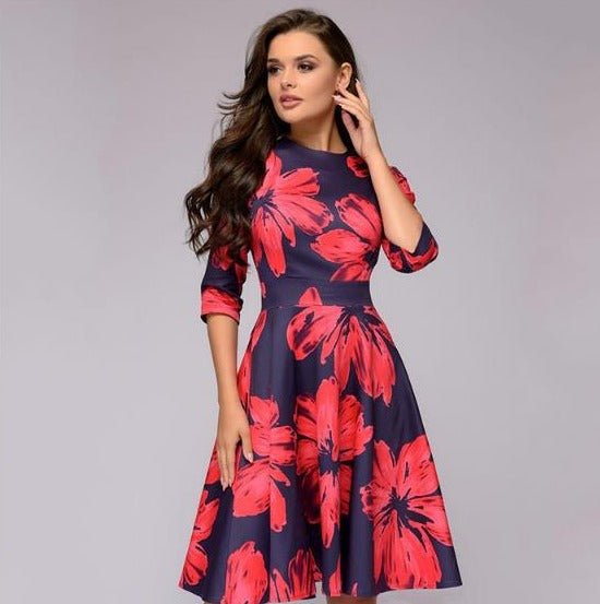 FLORENCE - Midi-jurk met bloemenprint en praktische zakken