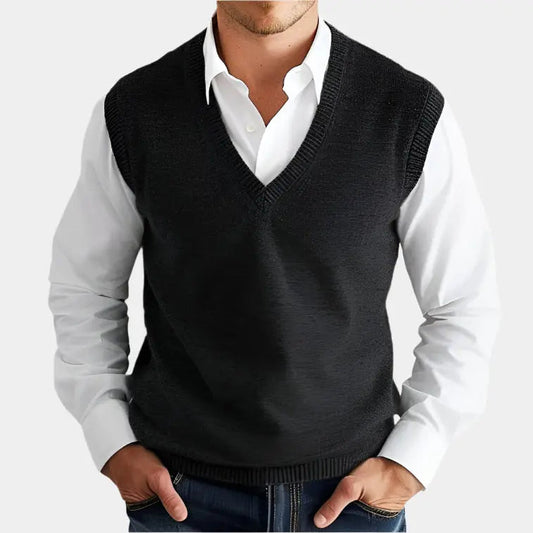 Gebreid mouwloos heren vest met V-hals – LAVARO - Glamorix