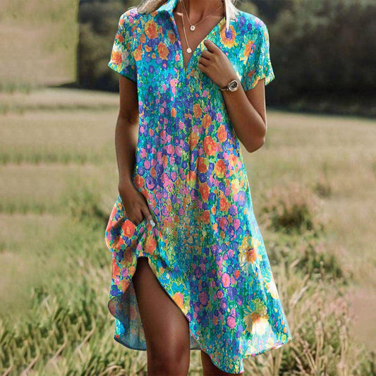 Dames - Zomerjurk - Luchtige Pasvorm - V-hals - Boho Stijl - Glamorix