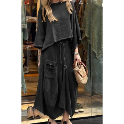 Comfortabel Damesensemble met Losse Top en Elegante Midi Broekrok - MIRA LOUNGE - Glamorix