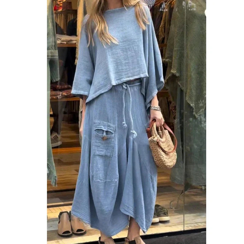 Comfortabel Damesensemble met Losse Top en Elegante Midi Broekrok - MIRA LOUNGE - Glamorix