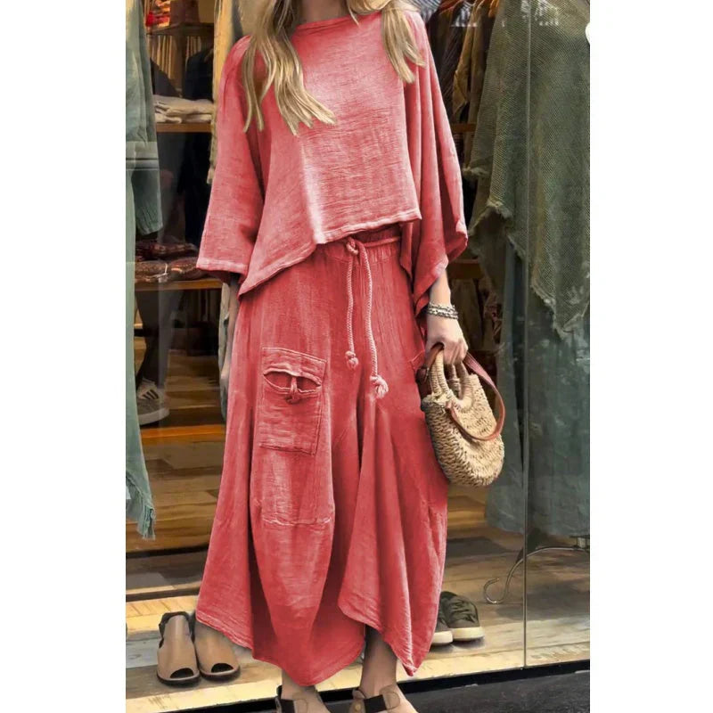 Comfortabel Damesensemble met Losse Top en Elegante Midi Broekrok - MIRA LOUNGE - Glamorix