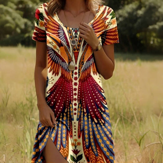 Zomerse boho-jurk met kleurrijke print en losse fit – CALISTA WINGDREAM - Glamorix