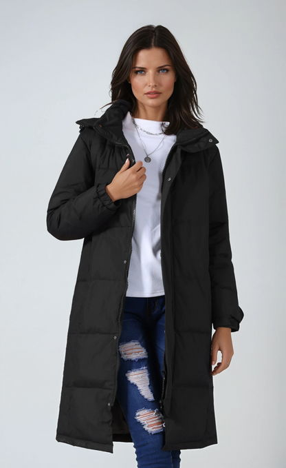 IRIS – Lange gewatteerde dames winterjas met capuchon - Glamorix
