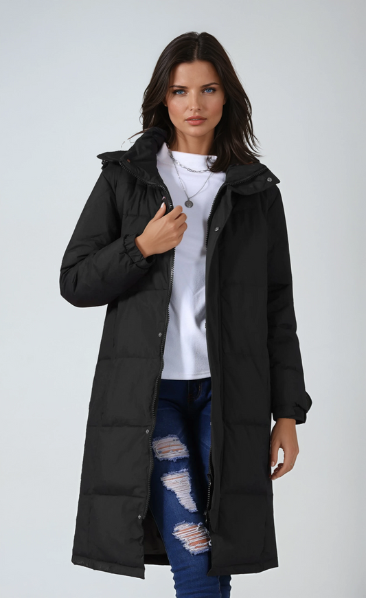 IRIS – Lange gewatteerde dames winterjas met capuchon - Glamorix
