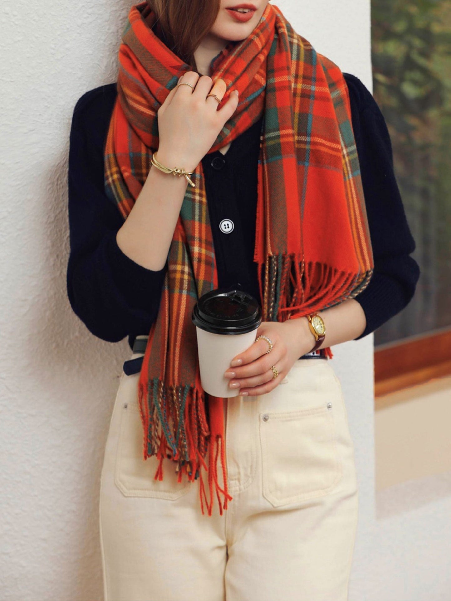 ELORA – Geruite dames sjaal met franjes en zachte touch - Glamorix