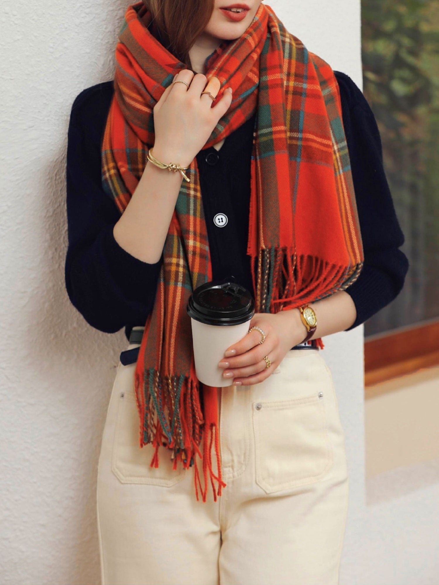 ELORA – Geruite dames sjaal met franjes en zachte touch - Glamorix