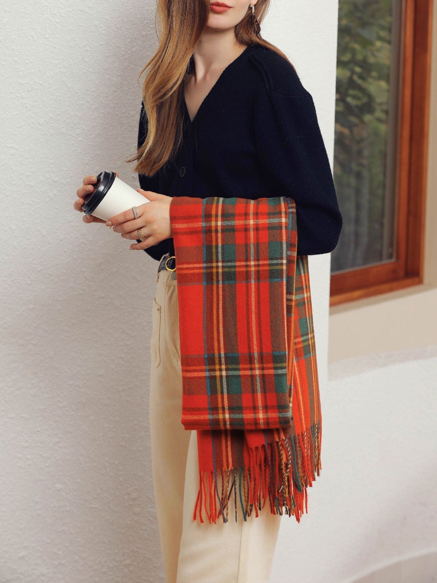 ELORA – Geruite dames sjaal met franjes en zachte touch - Glamorix