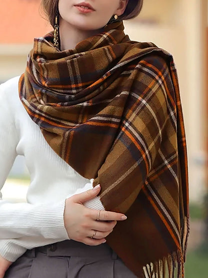 ELORA – Geruite dames sjaal met franjes en zachte touch - Glamorix