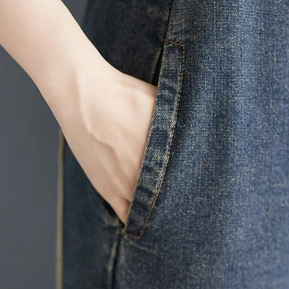 LOU - Vintage denim patchwork tuinbroek voor dames