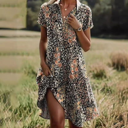 Dames - Zomerjurk - Luchtige Pasvorm - V-hals - Boho Stijl - Glamorix