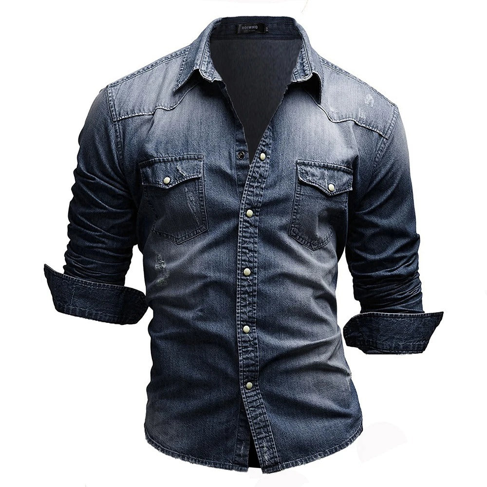 FINLEY - Retro denim overhemd met knoopzakken
