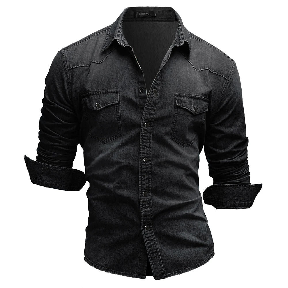 FINLEY - Retro denim overhemd met knoopzakken