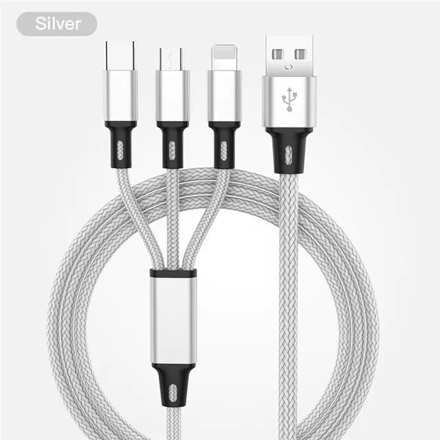 3-in-1 USB Kabel voor iPhone en Android - Alles-in-één oplaadkabel voor meerdere apparaten