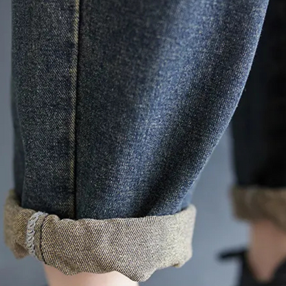 LOU - Vintage denim patchwork tuinbroek voor dames