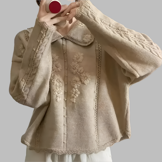 Gebreide damestrui met geborduurde bloemen en zachte pasvorm – FLORIANA BloomKnit - Glamorix