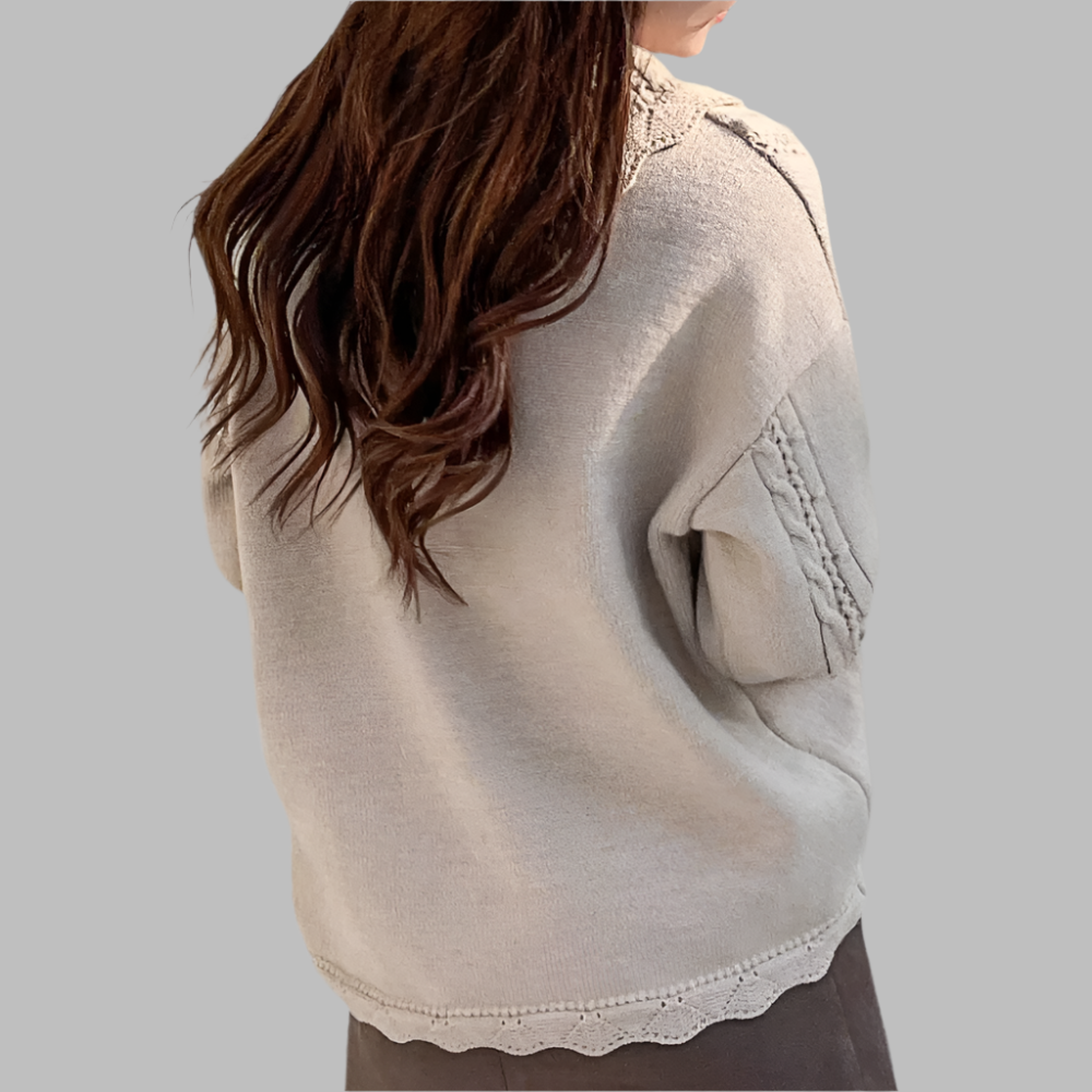 Gebreide damestrui met geborduurde bloemen en zachte pasvorm – FLORIANA BloomKnit - Glamorix